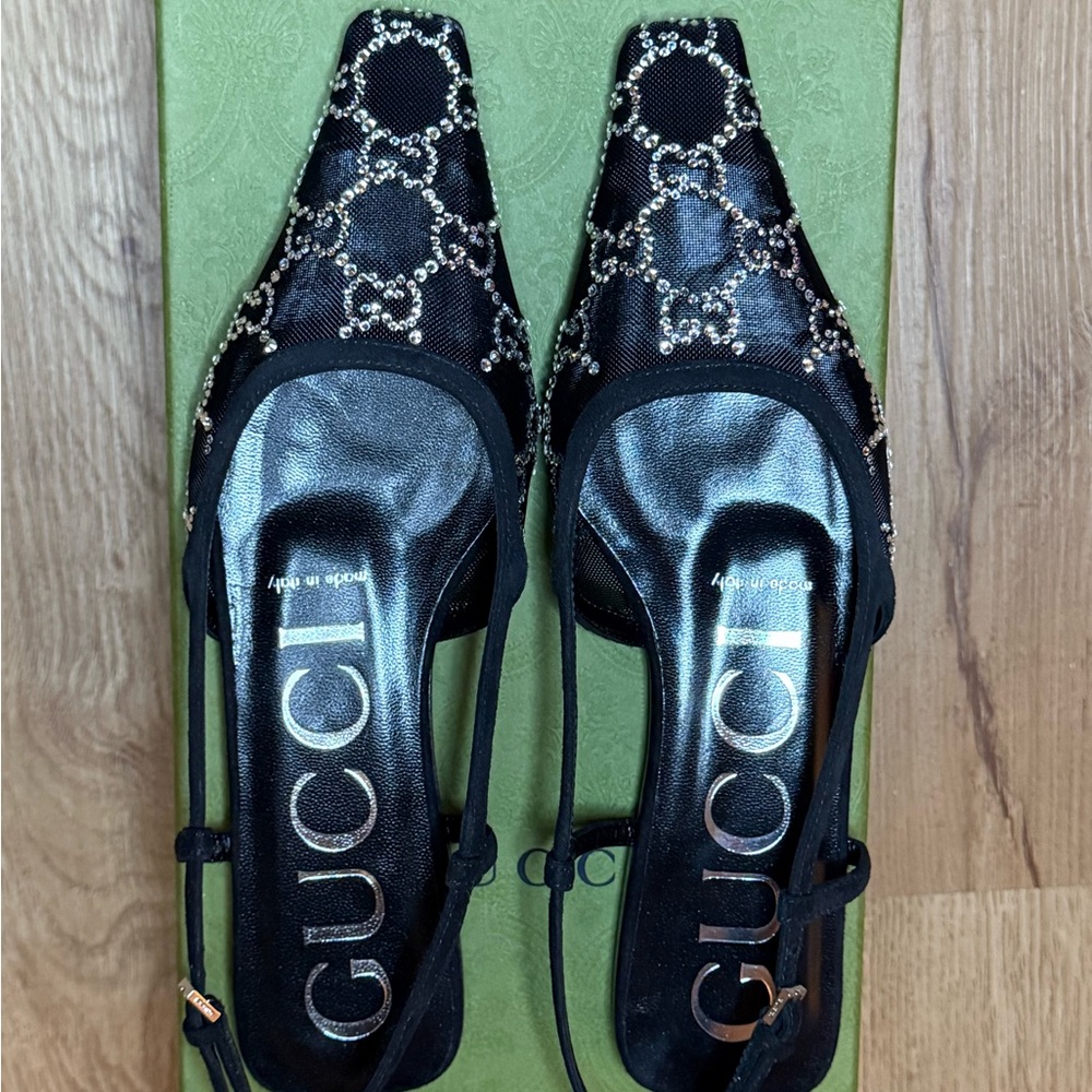 Gucci Demi Crystal GG Slingback Ballerina Flats